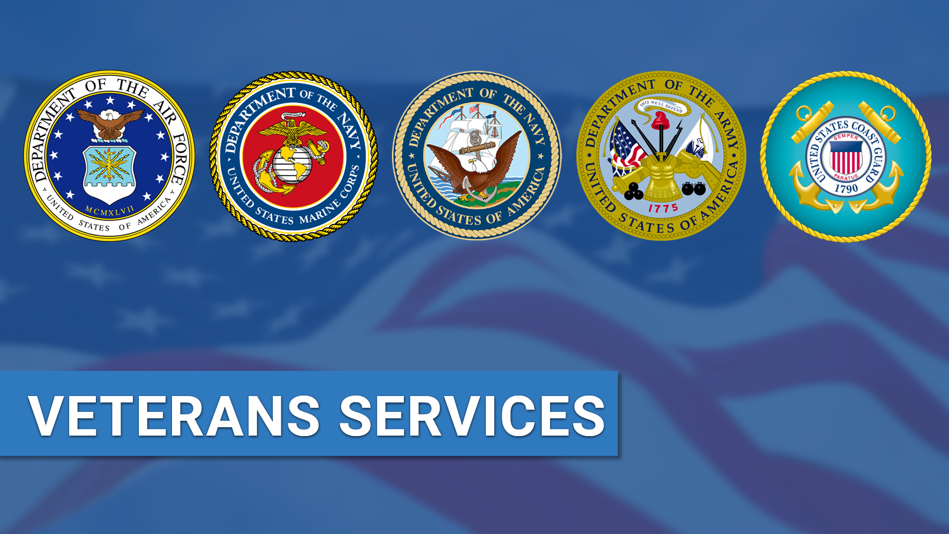 Service seals with text: Veterans Services.