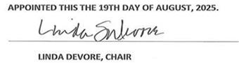 Signiture of Linda Devore, Chair