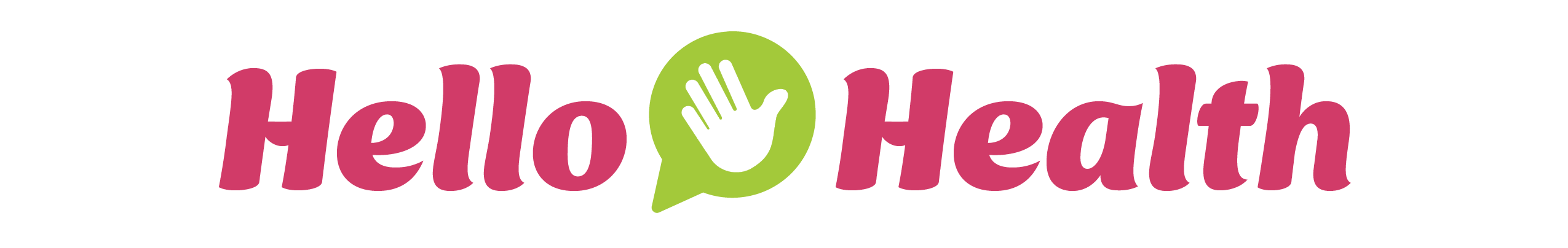 letters spelling out hello and health with a green speech bubble with a waving hand icon inside