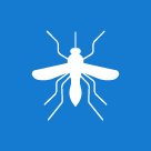 White silhouette of a mosquito on a blue background.