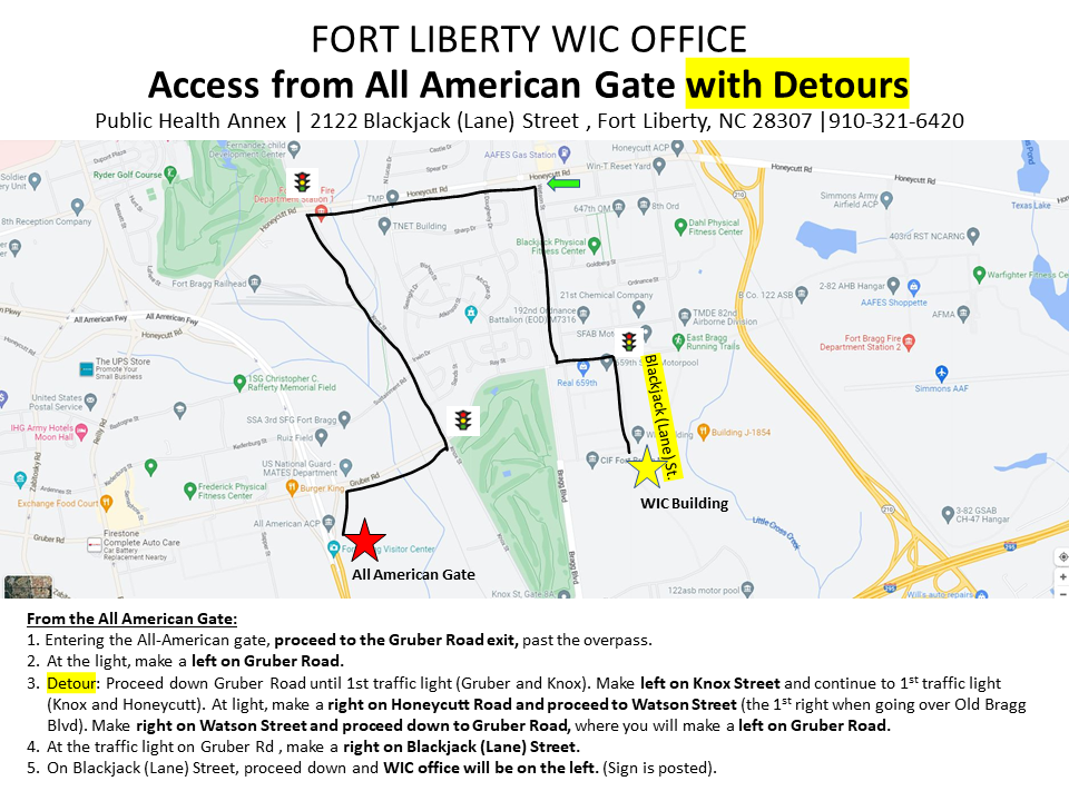 FORT BRAGG - WIC OFFICE FROM GATES_plus detour