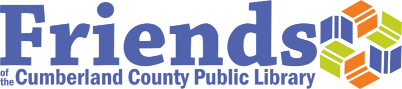 &quot;Friends of the Cumberland County Public Library&quot; logo with a geometric book design