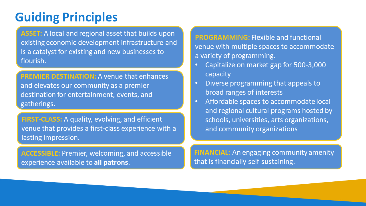 graphic outlining guiding principles for crown event center